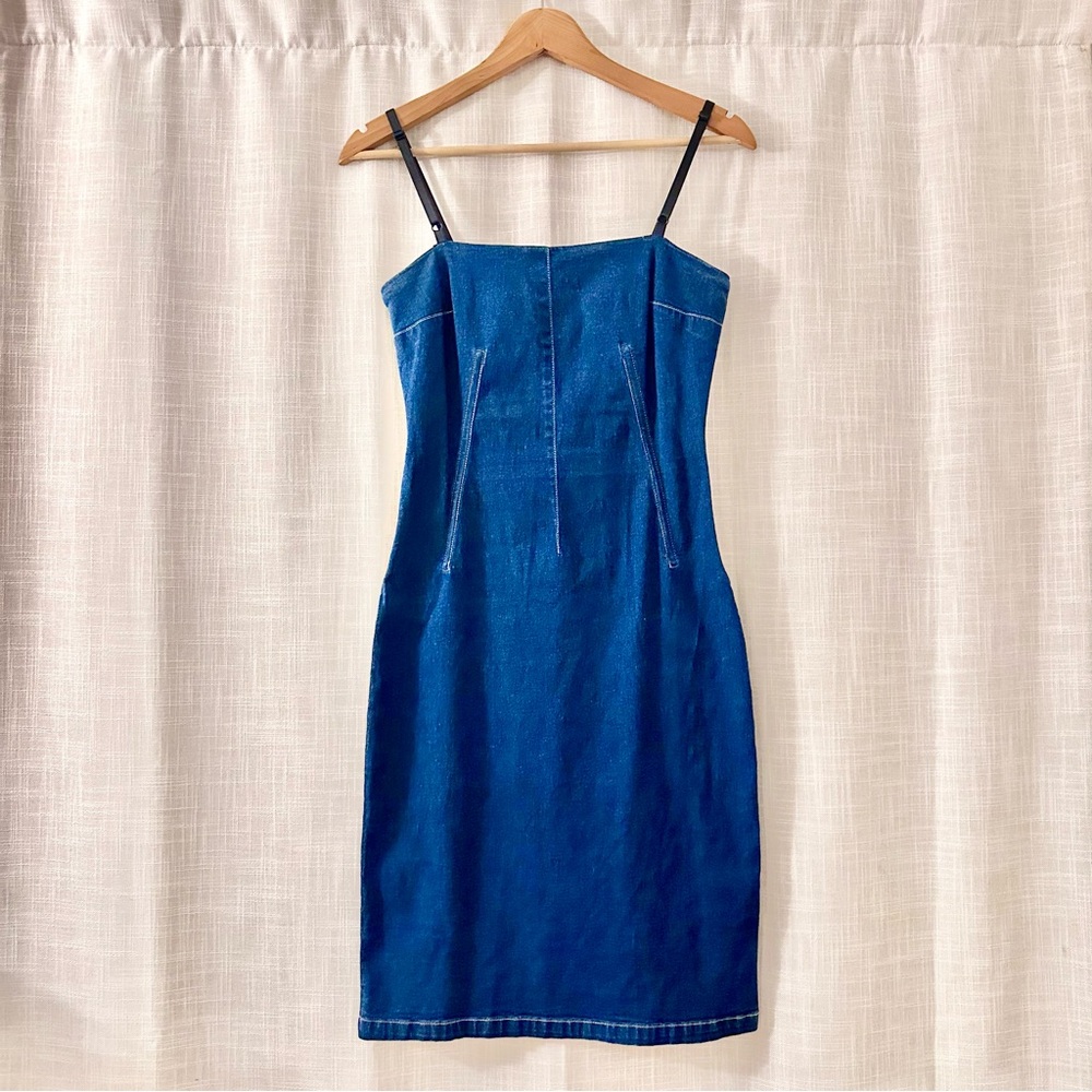 00s Vintage Denim Corset Dress Pencil Skirt Mid Length Sexy Spring Summer Party